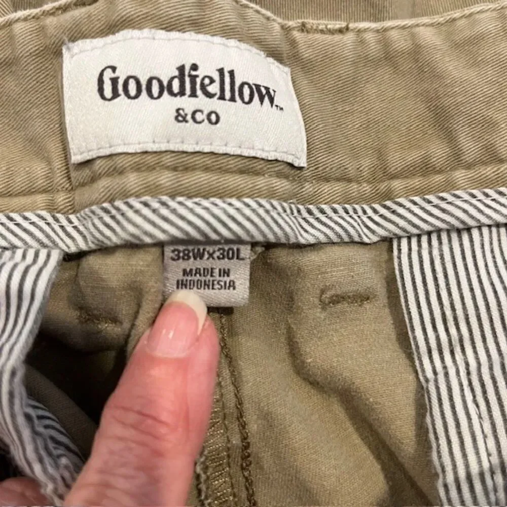 Goodfellow Hennepin Chino Athletic Khaki Beige Tan Flat‎ Front Men's Size 38x30